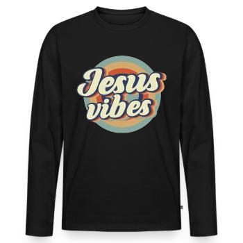 Jesus Vibes cool Jésus-Christ Fils de Dieu - T-shirt manches longues Premium bio Homme - noir - Devant - Nico (187cm)