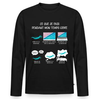 Natation, idée cadeau passion sport - T-shirt manches longues Premium bio Homme - noir - Devant - Nico (187cm)
