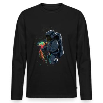 Astronaute avec méduse - T-shirt manches longues Premium bio Homme - noir - Devant - Nico (187cm)