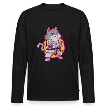 Cat rate Cat Cat Fille d'arts martiaux - T-shirt manches longues Premium bio Homme - noir - Devant - Nico (187cm)