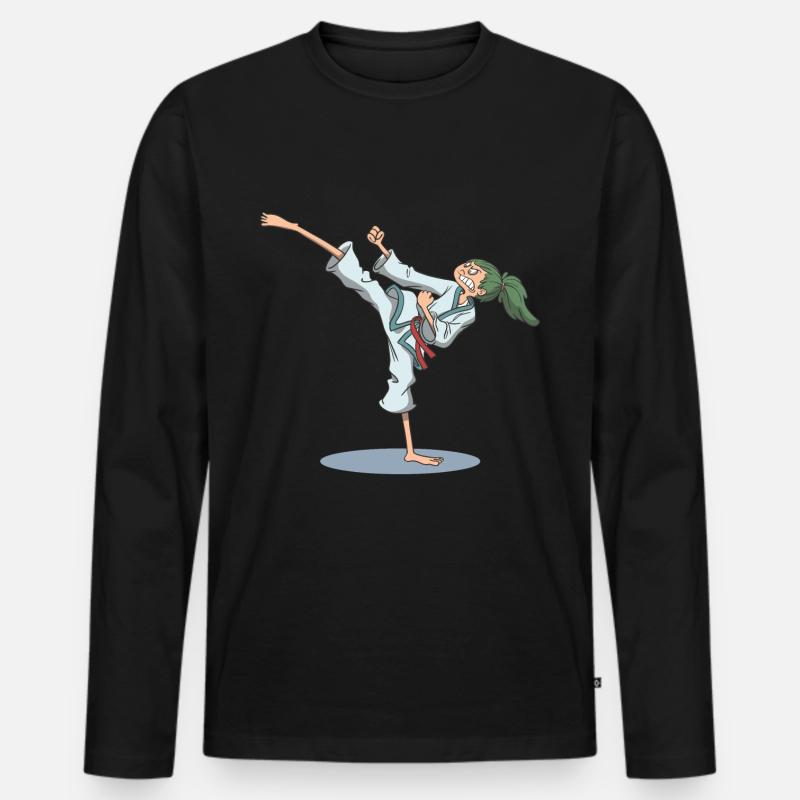 Karate Fuß Kick über Kopf - Männer Premium Bio Langarmshirt - Schwarz