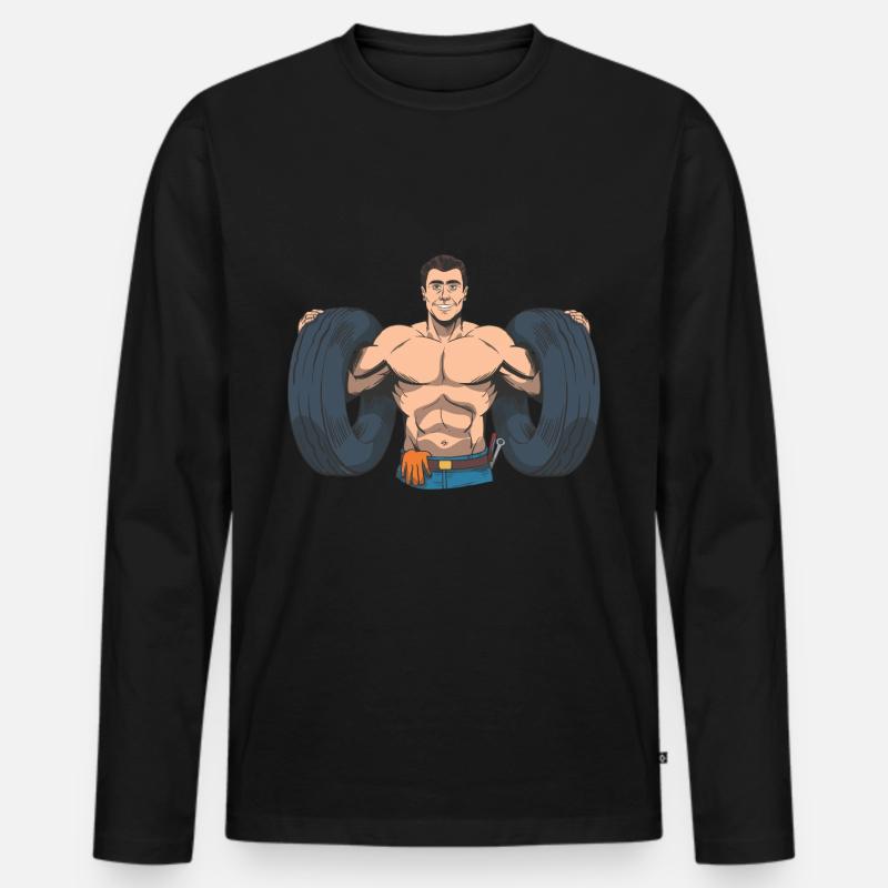 Automechaniker mit Autoreifen - Männer Premium Bio Langarmshirt - Schwarz