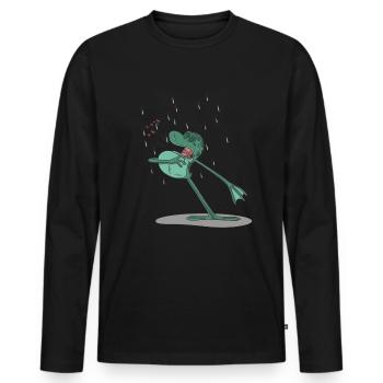 Lustiger Frosch singt im Regen - Männer Premium Bio Langarmshirt - Schwarz - Vorne - Nico (187cm)