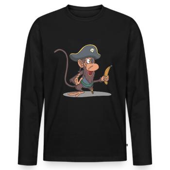 Singe en tant que pirate avec jambe en bois et banane - T-shirt manches longues Premium bio Homme - noir - Devant - Nico (187cm)
