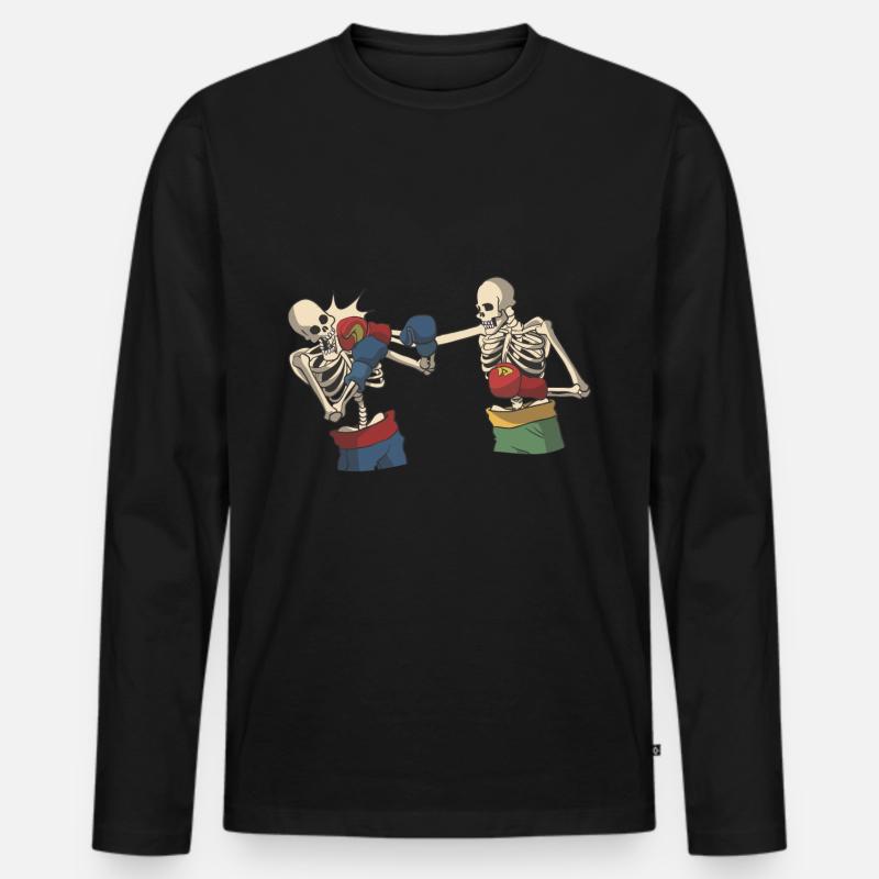 Skelett beim Boxen - Männer Premium Bio Langarmshirt - Schwarz
