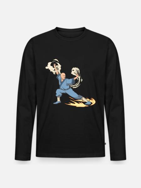 Fantasy monk fighter kick kick - Men's Premium Organic Long Sleeve Shirt - black