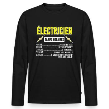 Électricien Tarifs Horaires - T-shirt manches longues Premium bio Homme - noir - Devant - Nico (187cm)