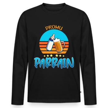 Promu parrain, bébé et parrain pote pour la vie - T-shirt manches longues Premium bio Homme - noir - Devant - Nico (187cm)
