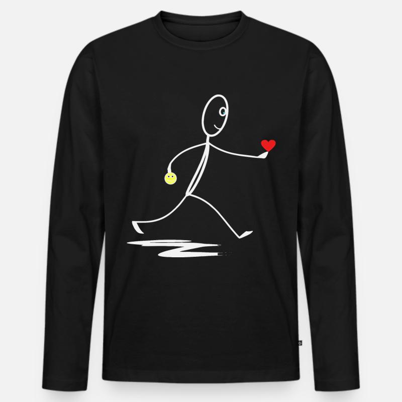 Herz - Herzlich - Strichmännchen - Männer Premium Bio Langarmshirt - Schwarz