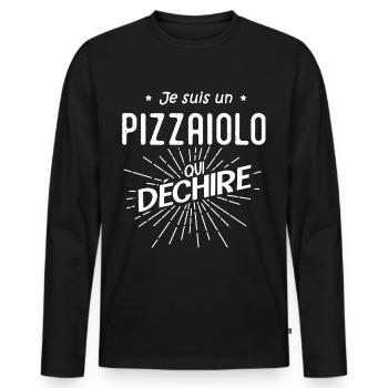 je suis un pizzaiolo qui déchire humour pizzaiolo - T-shirt manches longues Premium bio Homme - noir - Devant - Nico (187cm)
