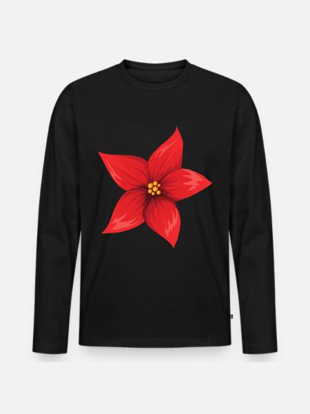 Blume Rot - Männer Premium Bio Langarmshirt - Schwarz