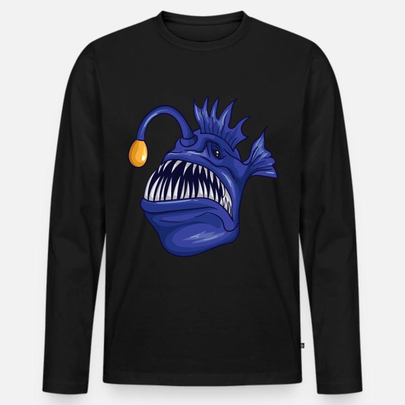 Gruseliger Anglerfisch - Männer Premium Bio Langarmshirt - Schwarz