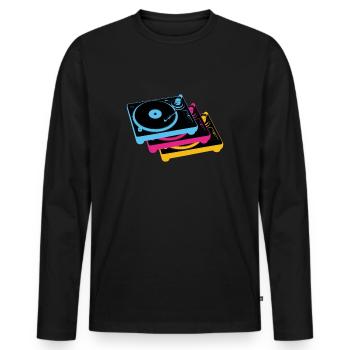 retro vintge oldschool vinyl records turntables - Men's Premium Organic Long Sleeve Shirt - black - Front - Nico (187cm)