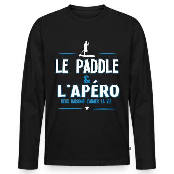 PADDLE et Apéro - T-shirt manches longues Premium bio Homme - noir - Devant - Nico (187cm)