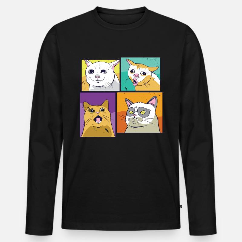 Meme Katzen - Männer Premium Bio Langarmshirt - Schwarz