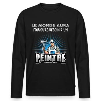 Peintre profession idée cadeau humour - T-shirt manches longues Premium bio Homme - noir - Devant - Nico (187cm)