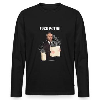 Vladimir Poutine avec les bras en lettres blanches - T-shirt manches longues Premium bio Homme - noir - Devant - Nico (187cm)
