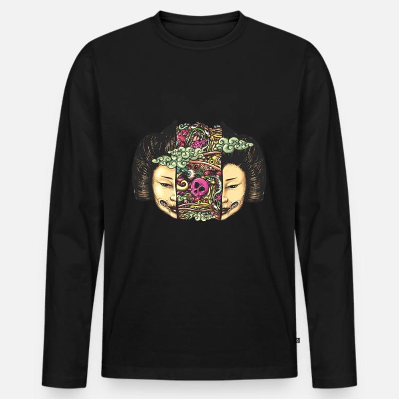 Aufgeteilter Kopf Gueisha Doodle - Männer Premium Bio Langarmshirt - Schwarz