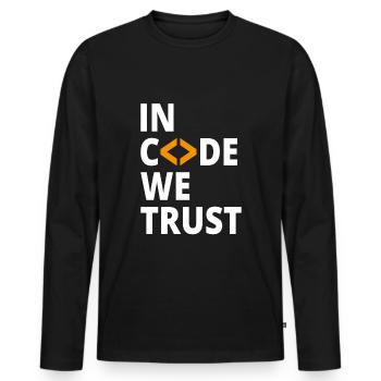 In code we trust programmer Geek Coding Nerd - Men's Premium Organic Long Sleeve Shirt - black - Front - Nico (187cm)