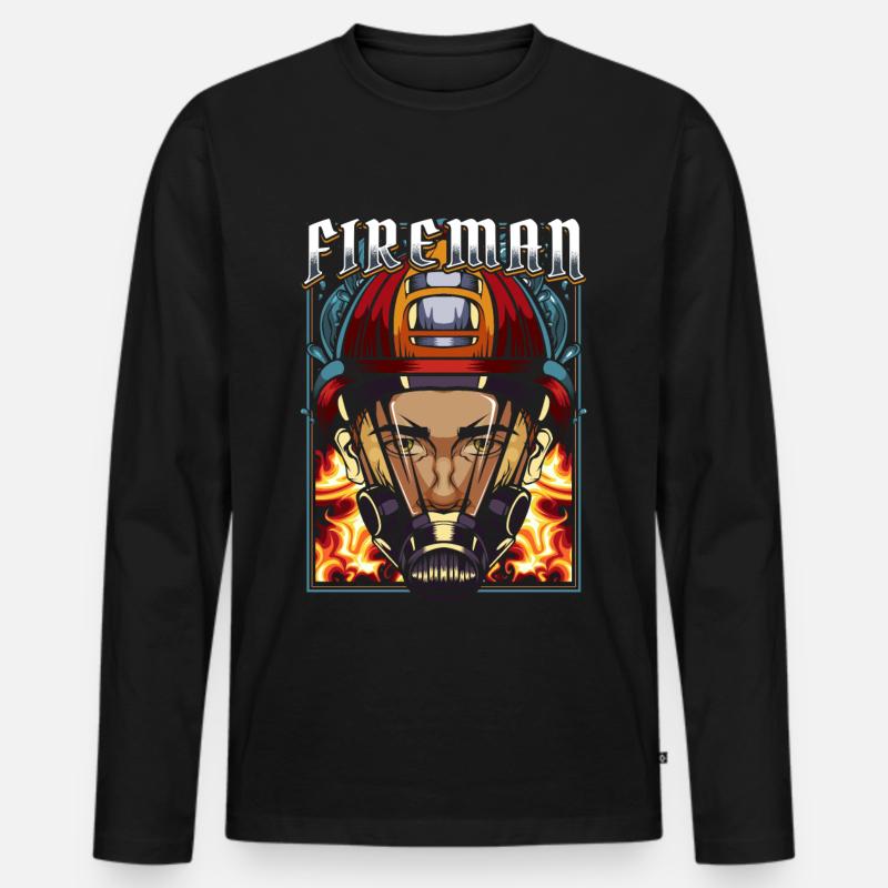 Feuerwehrmann - Männer Premium Bio Langarmshirt - Schwarz
