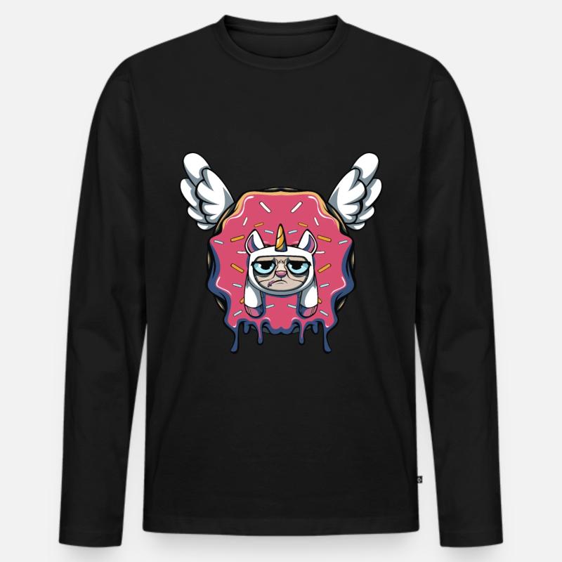Einhorn Katze Donut - Männer Premium Bio Langarmshirt - Schwarz