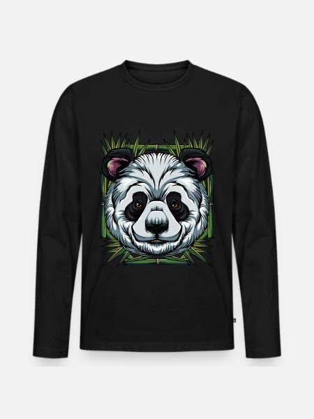 Pandabär - Männer Premium Bio Langarmshirt - Schwarz