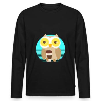 Coffee owl owl tired drinking funny - Men's Premium Organic Long Sleeve Shirt - black - Front - Nico (187cm)