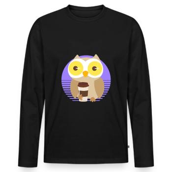 Coffee owl owl tired drinking funny - Men's Premium Organic Long Sleeve Shirt - black - Front - Nico (187cm)