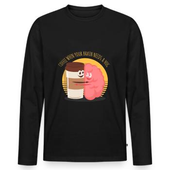 Coffee Brain Drink Saying Funny - Men's Premium Organic Long Sleeve Shirt - black - Front - Nico (187cm)