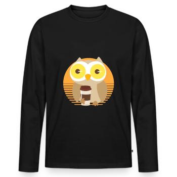 Coffee owl owl tired drinking funny - Men's Premium Organic Long Sleeve Shirt - black - Front - Nico (187cm)