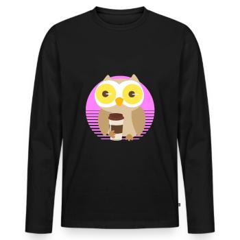 Coffee owl owl tired drinking funny - Men's Premium Organic Long Sleeve Shirt - black - Front - Nico (187cm)