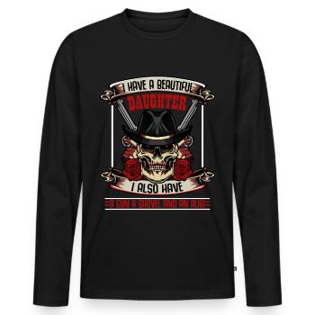 Fier père et fille cadeaux drôles énonciations - T-shirt manches longues Premium bio Homme - noir - Devant - Nico (187cm)