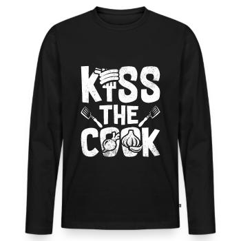 Baiser cuisine typographie Drôles Proverbes cadeau - T-shirt manches longues Premium bio Homme - noir - Devant - Nico (187cm)