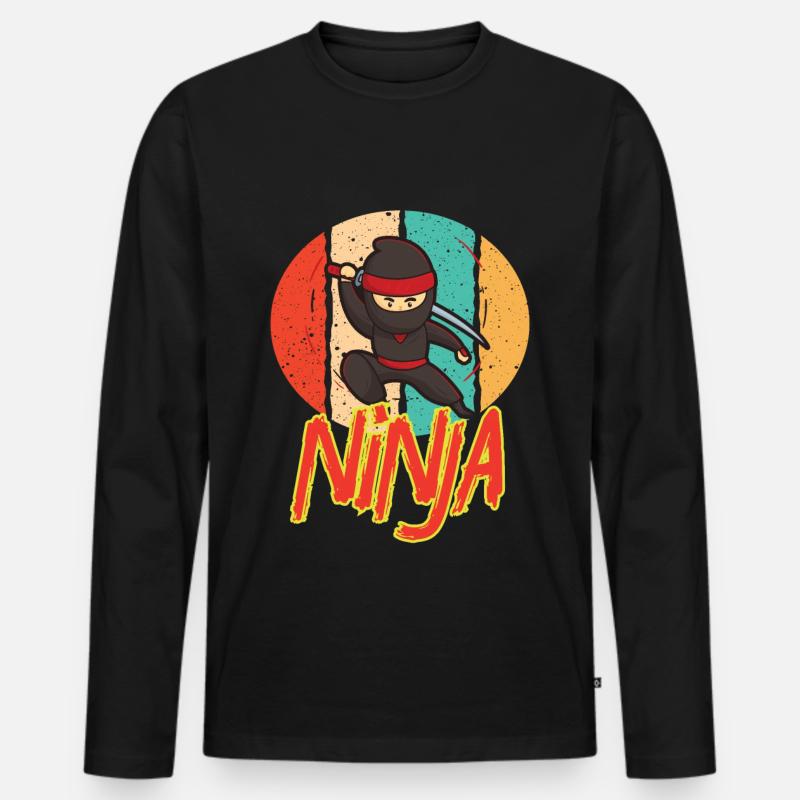Cooles Vintages Ninja Retro Entwurfs-Ninja Liebhabergeschenk - Männer Premium Bio Langarmshirt - Schwarz