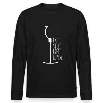 EAT SLEEP LIFT REPEAT Ski lift Winter BergeBügel - Men's Premium Organic Long Sleeve Shirt - black - Front - Nico (187cm)