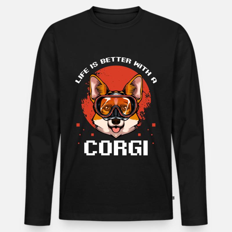 Welsh Corgi - Männer Premium Bio Langarmshirt - Schwarz