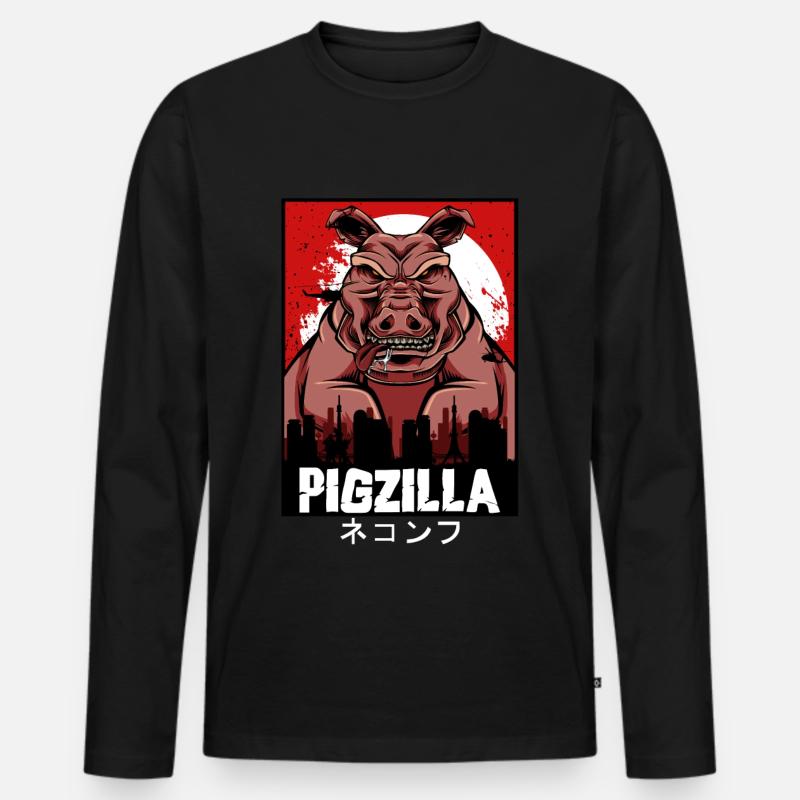 Pigzilla Lustige Parodie Schwein Geschenk - Männer Premium Bio Langarmshirt - Schwarz