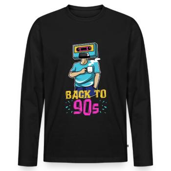 Retro cassette homme - Back in the 90s - T-shirt manches longues Premium bio Homme - noir - Devant - Nico (187cm)