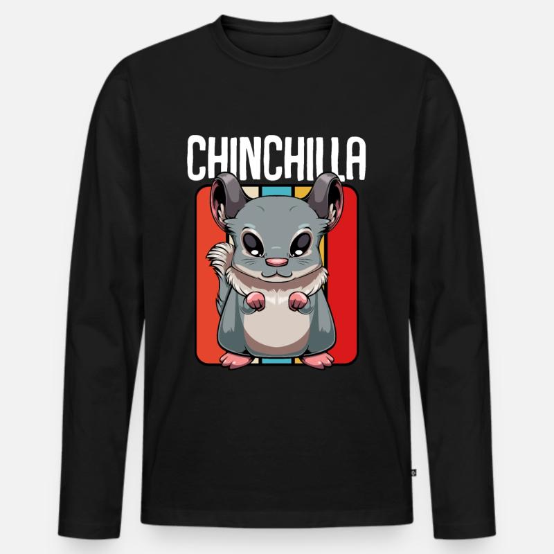 Chinchilla - Niedlich Retro Style Kawaii - Männer Premium Bio Langarmshirt - Schwarz