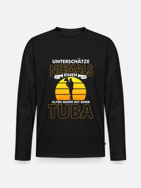 Alter Mann mit einer Tuba Tubist Tuba - Männer Premium Bio Langarmshirt - Schwarz