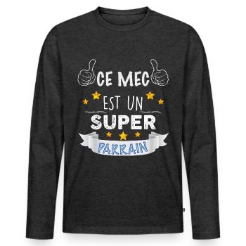 Parrain Super parrain - T-shirt manches longues Premium bio Homme - anthracite chiné - Devant - Nico (187cm)