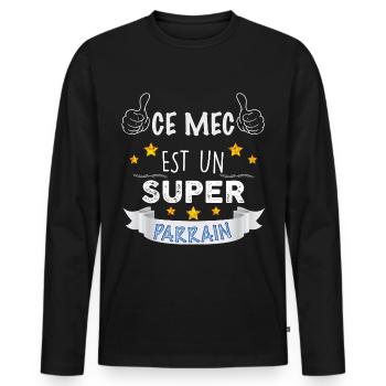 Parrain Super parrain - T-shirt manches longues Premium bio Homme - noir - Devant - Nico (187cm)
