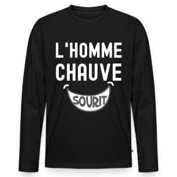 Homme chauve sourit 2.png - T-shirt manches longues Premium bio Homme - noir - Devant - Nico (187cm)