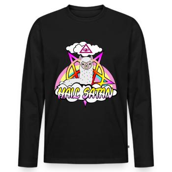 hail satan mit dem lama alpaka teufel stern auge - Männer Premium Bio Langarmshirt - Schwarz - Vorne - Nico (187cm)