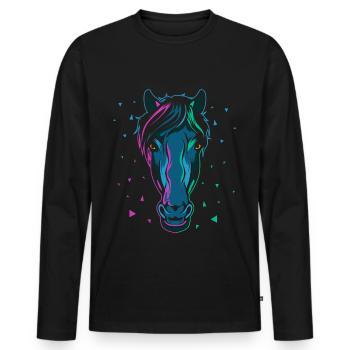 cheval - T-shirt manches longues Premium bio Homme - noir - Devant - Nico (187cm)