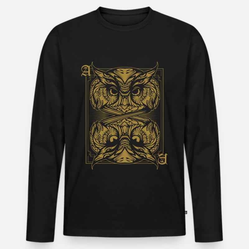 Cool Eulen Spielkarte - Männer Premium Bio Langarmshirt - Schwarz