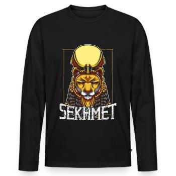 Ägyptische Göttin Sachmet Löwin Mythologie - Männer Premium Bio Langarmshirt - Schwarz - Vorne - Nico (187cm)