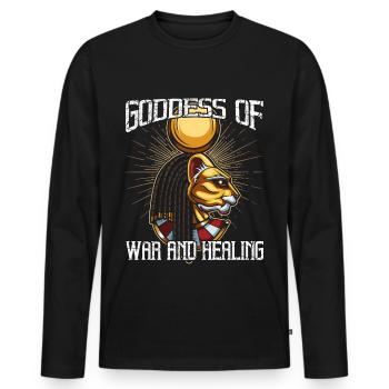 Göttin des Krieges und der Heilung Sachmet Ägypten - Männer Premium Bio Langarmshirt - Schwarz - Vorne - Nico (187cm)