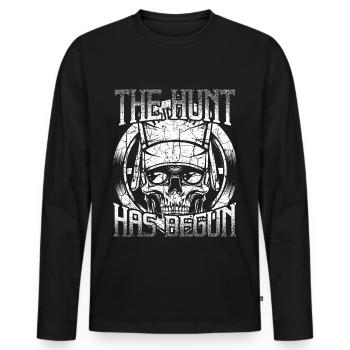 Die Jagd hat begonnen | Jägersmann Totenkopf jagen - Männer Premium Bio Langarmshirt - Schwarz - Vorne - Nico (187cm)