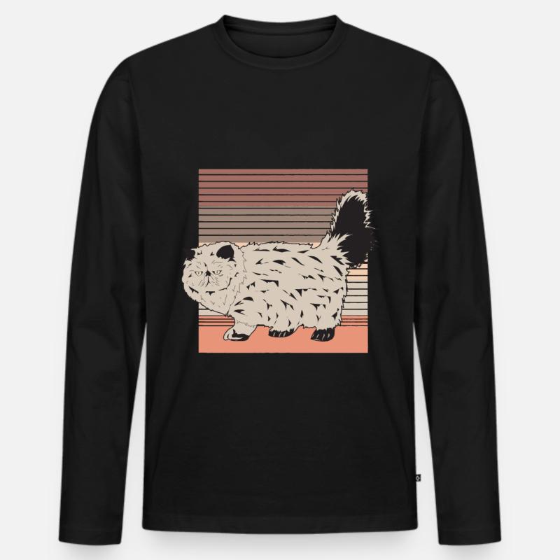 Retro Grumpy Cat - Männer Premium Bio Langarmshirt - Schwarz